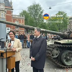 Russian T-72 destroyed in Ukraine on display in Amsterdam