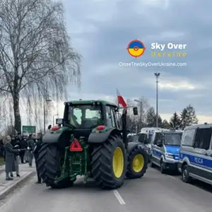 Farmers protest near the border with Ukraine in Poland