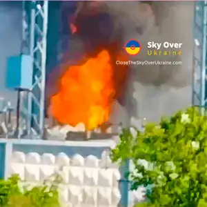 A power substation burns in the Belgorod region after a UAV attack